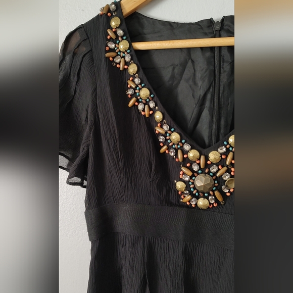 Nanette Lepore  top Blouse Black Size 2 Zipper Back Embellished Neck Good Condit - Picture 4 of 14